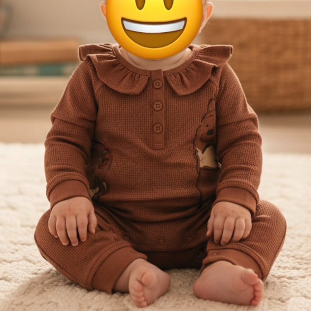 Winnie the Pooh Disney‎ Baby Rust Brown Thermal Waffle Romper 0-3M